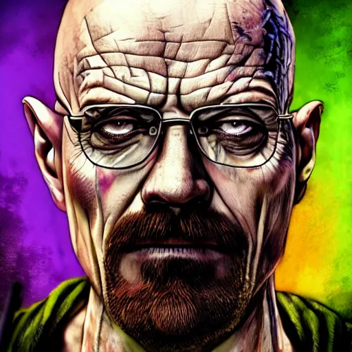 Prompt: Walter White Zombie Butcher, portrait, fantasy, medieval, vivid colors, elegant, concept art, sharp focus, beautiful face, digital art, Hyper-realistic, 4K, Unreal Engine, Highly Detailed, HD, Dramatic Lighting by Brom, trending on Artstation