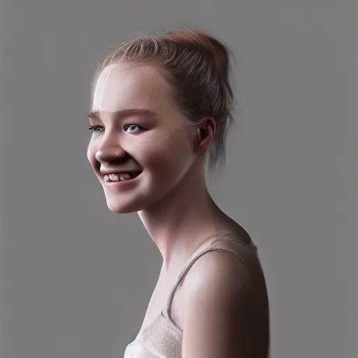 Prompt: woman from scandinavia, daz, 2 0 - years old, smiling and looking, portrait painting, octane render, white background, art