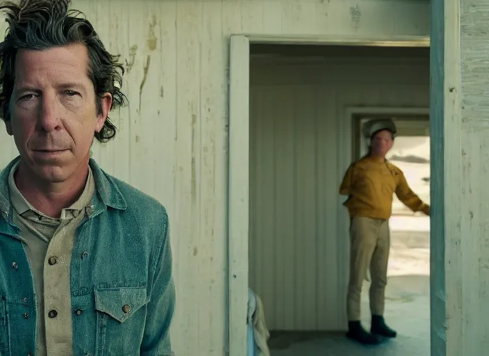 Image similar to first official image from wes anderson's new sci - fi film set in challis!, idaho, sundance official selection, starring ben mendelsohn. shot on alexa mini, stunning cinematography, golden hour, filmgrain, kodak vision 2 0 0 t, shot composition