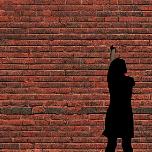 Prompt: a silhouette of a woman cast upon a brick wall