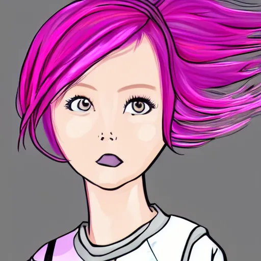 Image similar to alt girl with pink hair, cute outfit, digital art