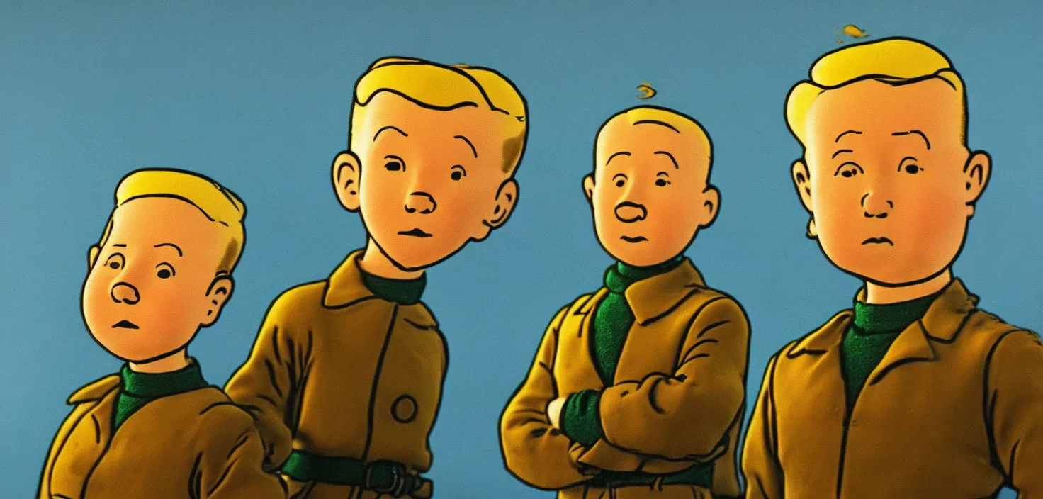 Image similar to Tintin portrait, high detail, warm lighting, volumetric, a draw by Herge