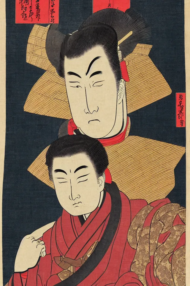 Image similar to a portrait of chow yun - fat in samurai armor, in the art style of ukiyo - e, sengoku - era art style, artistic 4 k