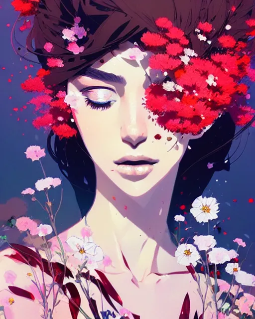 Image similar to a ultradetailed beautiful panting of a stylish woman surrounded by flowers, by conrad roset, greg rutkowski and makoto shinkai, trending on artstation