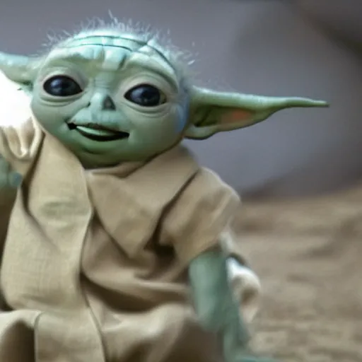 Prompt: baby yoda ripping someone in half without touching them