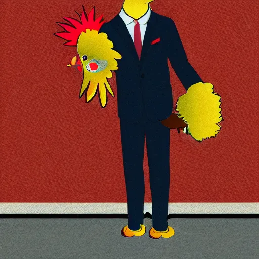 Image similar to a high quality photo of a chicken wearing a suit, 8k, digital art