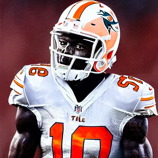 Prompt: portrait of tyreek hill, determined, great detail, looking to the sky, superbowl, miami dolphins