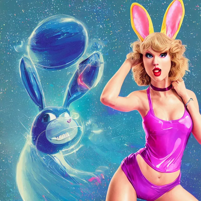 Prompt: portrait of Taylor Swift as Lola Bunny in Space Jam 1996. bunny ears. intricate abstract. intricate artwork. HD. by Tooth Wu, wlop, beeple, dan mumford. octane render, trending on artstation, greg rutkowski very coherent symmetrical artwork. cinematic, hyper realism, high detail, octane render, 8k, iridescent accents