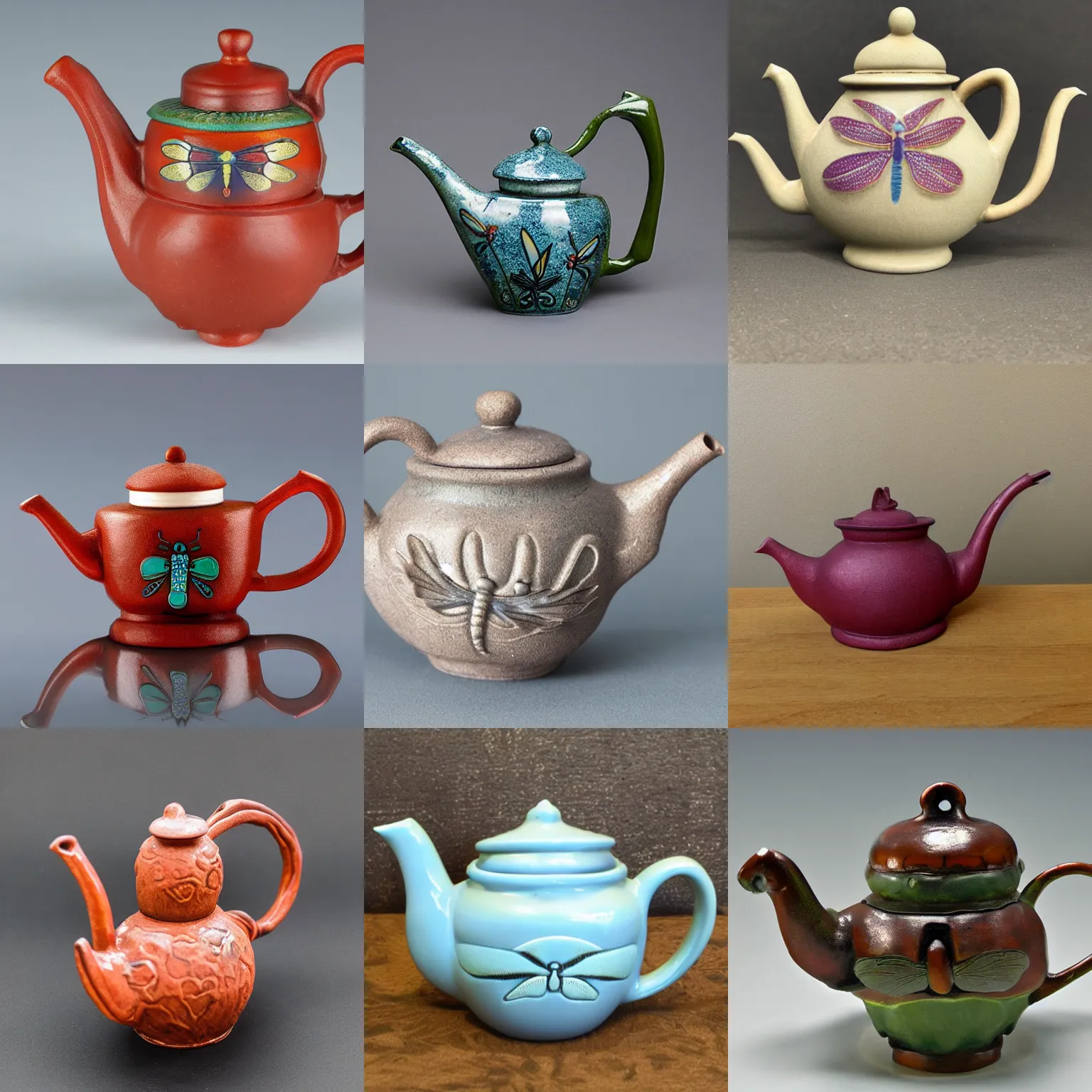 Prompt: Dragonfly-shaped stylised teapot