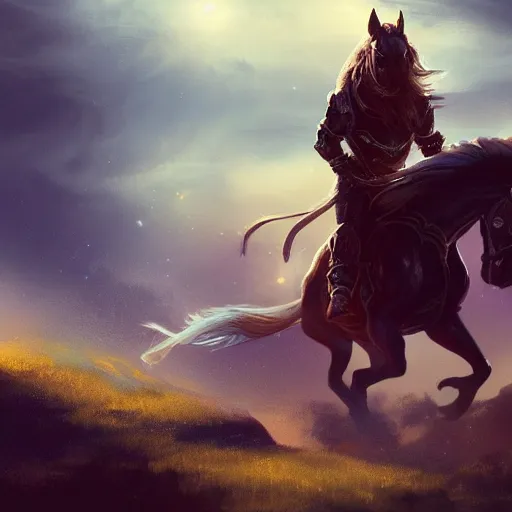 Prompt: a man named john. riding a fantasy space horse, cinematic composition, dramatic lighting, artstation