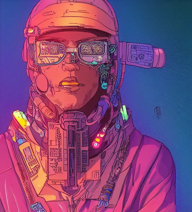 Image similar to a character portrait of a cyberpunk hacker / raver in the style of jean giraud in the style of moebius trending on artstation deviantart pinterest detailed realistic hd 8 k high resolution