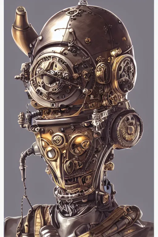 Image similar to steampunk helmet fantasy art mask robot ninja stylized digital illustration sharp focus, elegant intricate digital painting artstation concept art global illumination ray tracing advanced technology chaykin howard and campionpascale and cooke darwyn and davis jack