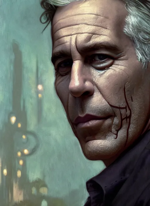 Prompt: a still of Jeffrey Epstein as the Joker, realistic, private island, sigma male, accurately portrayed, portrait art by alphonse mucha and greg rutkowski, highly detailed, digital painting, concept art, illustration, dim lighting with twilight rays of sunlight, trending on artstation, very detailed, smooth, sharp focus, octane render, close up