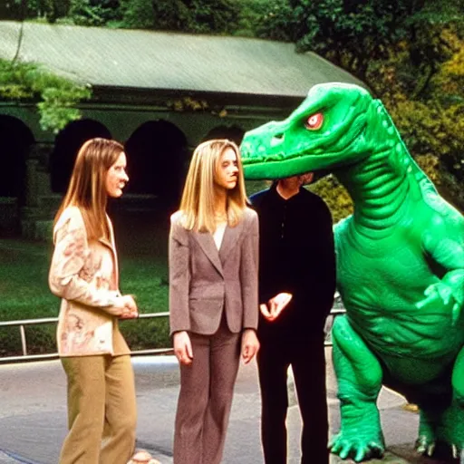 Image similar to The one where Ross leaves Rachel and gets out with a big green dinosaur in Central Park