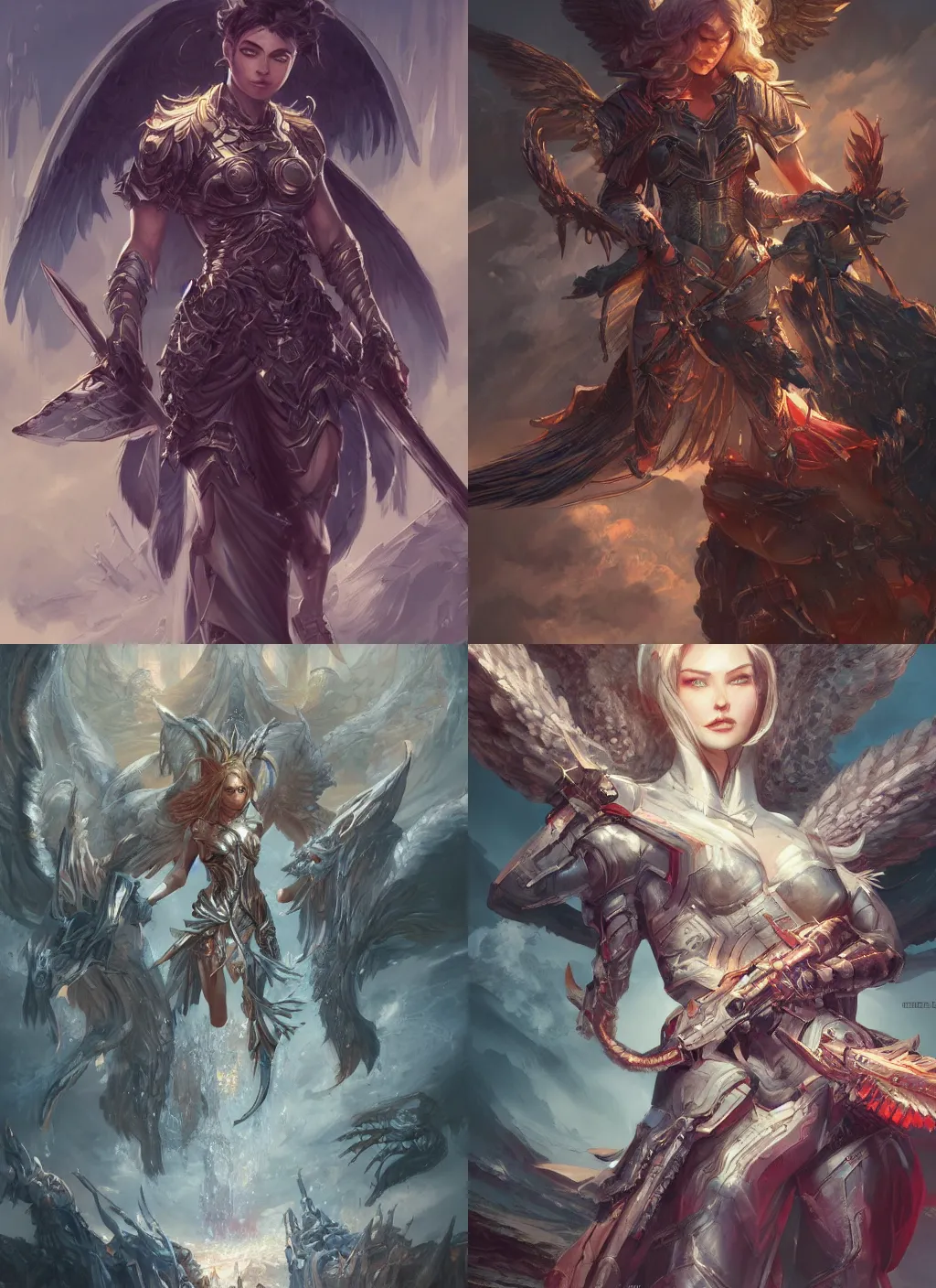 Prompt: Hyperdetailed masterpiece concept art of avenging angels hyperdetailed concept art by Ross Tran, high quality DnD illustration, trending on ArtStation