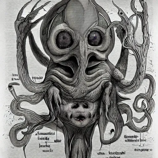 Image similar to bestiary of whimsical uncanny creatures from the depths of the unconscious psyche