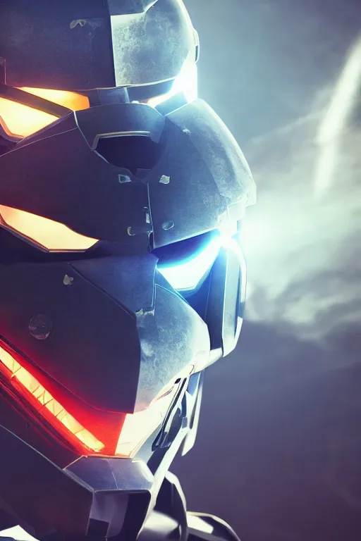 Image similar to robot ninja mask helmet halo master chief radiating a glowing aura global illumination ray tracing hdr fanart arstation by ian pesty and katarzyna da „ bek - chmiel