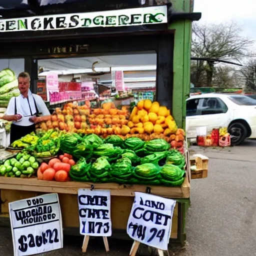 Image similar to greengrocer with a sign that says counter strike