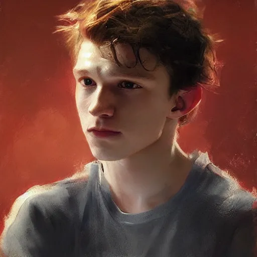 Image similar to handsome tom holland by ruan jia, portrait