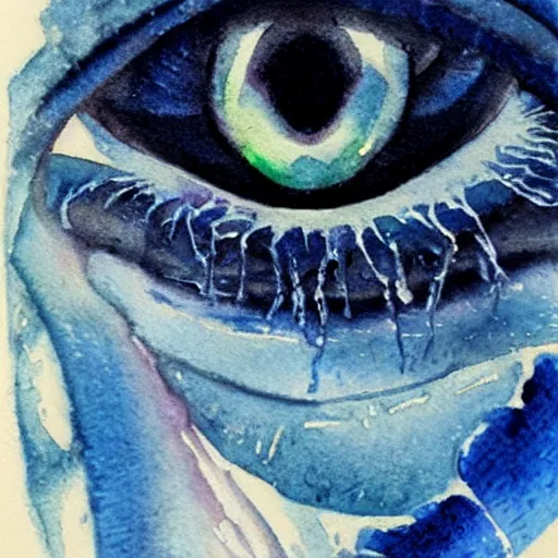 Image similar to close - up of an eye, blue iris, watercolor art, drew struzan illustration art, key art, portrait