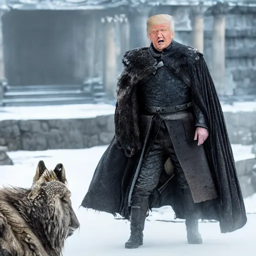 Prompt: film still of Donald Trump as king in game of thrones