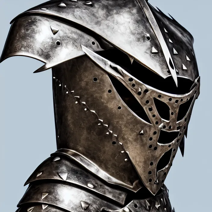 Image similar to photo of a warrior with metal shark themed armour, highly detailed, 4 k, hdr, smooth, sharp focus, high resolution, award - winning photo