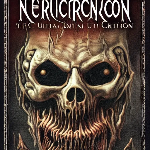 Image similar to front cover of the necronomicon, ultra detail, creepy, book cover