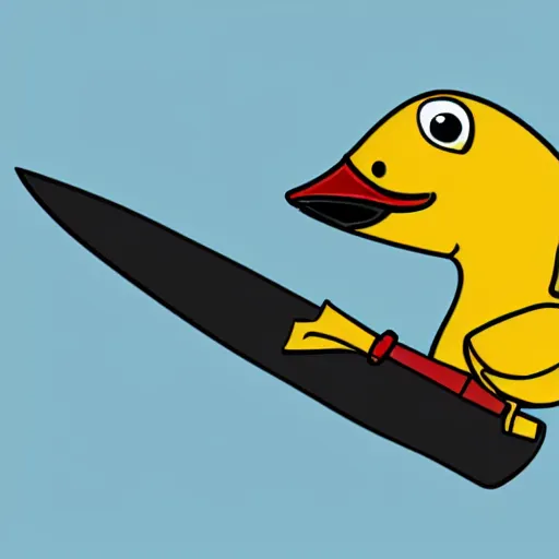 Prompt: yellow duck holding a knife, cartoon style