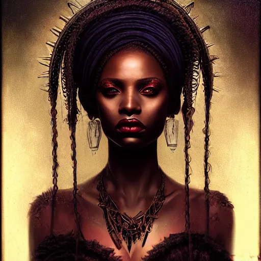 Portrait of black beautiful steampunk girl, D&D, face