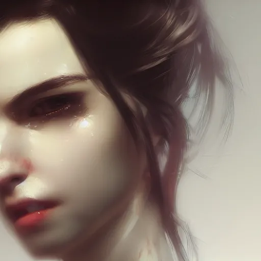 Image similar to a cute girl by ruan jia, closeup headshot, black ponytail, cinema - grade cg rendering, high detailed.