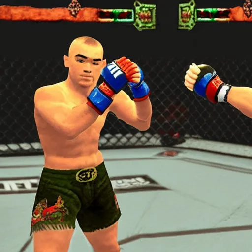 Image similar to character screenshot of ufc fighter colby covington in ocarina of time, n 6 4 graphics, field, sd video, legend of zelda, dialog text