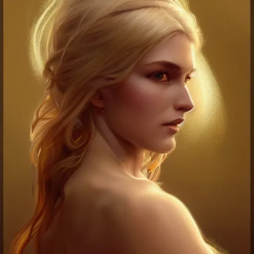 Image similar to ultra realistic illustration, a hot and beautiful blonde slavic woman in her 3 0's, intricate, elegant, highly detailed, digital painting, artstation, concept art, smooth, sharp focus, illustration, art by artgerm and greg rutkowski and alphonse mucha