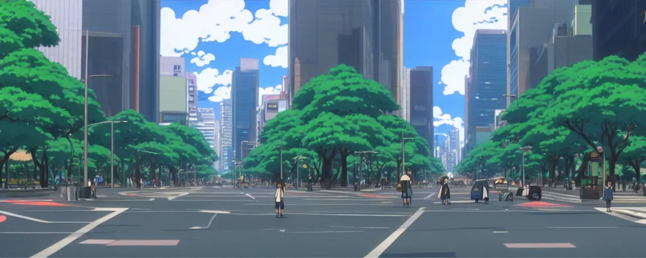 Prompt: A screenshot of paulista avenue in são paulo in the scene in the Ghibli anime film, pretty rim highlights and specular