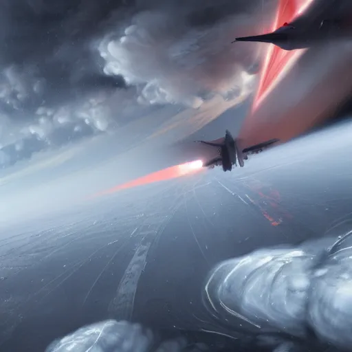 Image similar to f 3 5 jets in the storm clouds of jupiter, by cedric peyravernay, highly detailed, excellent composition, cinematic concept art, dramatic lighting, trending on artstation