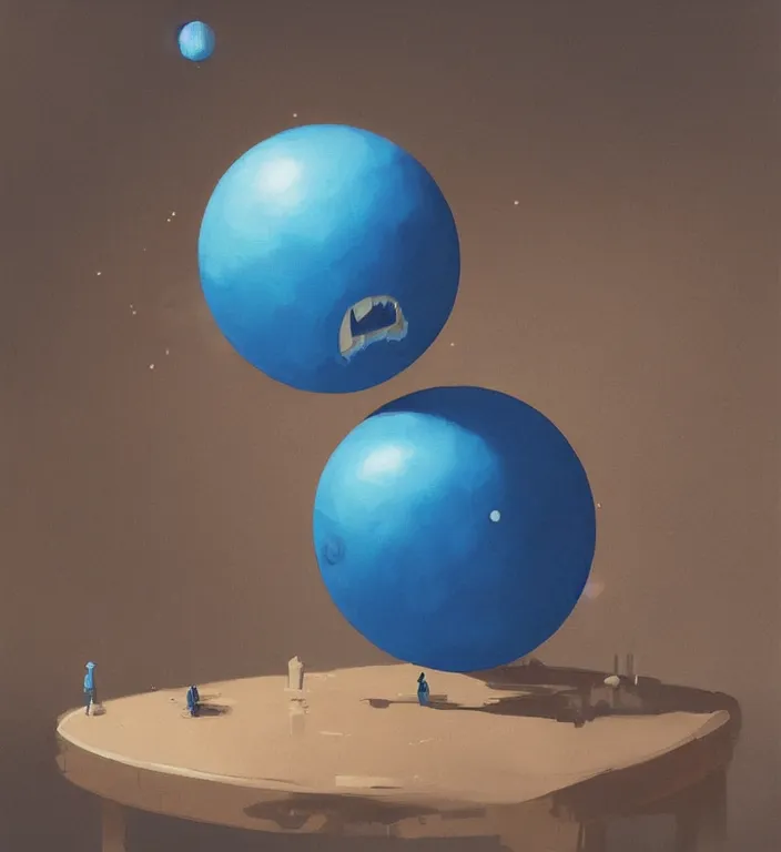 Image similar to a blue ball on a table, digital artwork by Peter Mohrbacher and Dan Mumford and Wlop