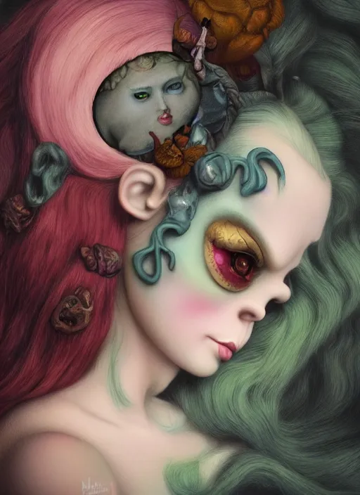 Image similar to pop surrealism, lowbrow art, realistic shrek painting, japanese street fashion, hyper realism, muted colours, rococo, natalie shau, loreta lux, tom bagshaw, mark ryden, trevor brown style,