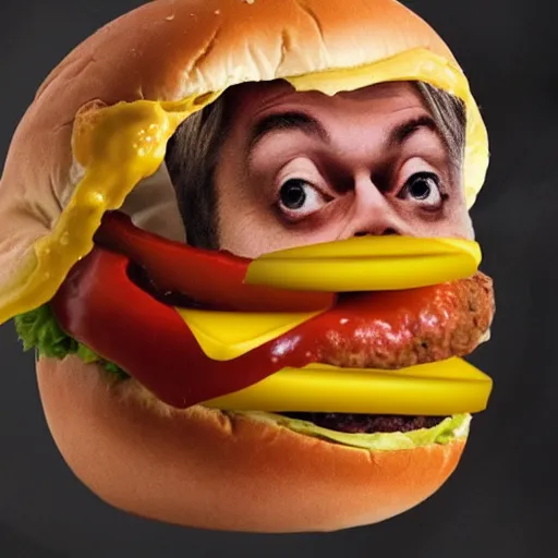 Image similar to kevin bacon face wrapped inside a cheeseburger