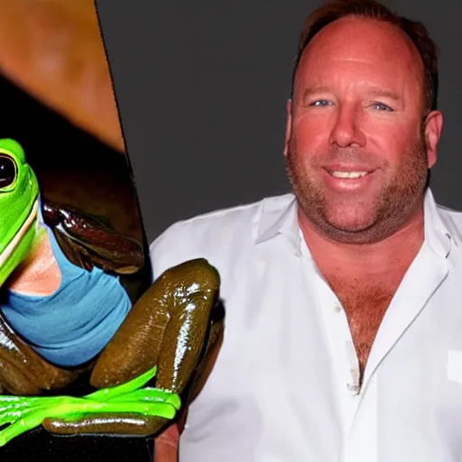 Alex Jones with frog legs and a frog body his face is | Stable ...