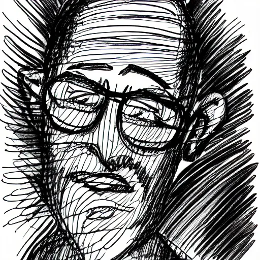 Image similar to continuous single line contour - drawing of waldo mcsimmonsberg, pen on white paper