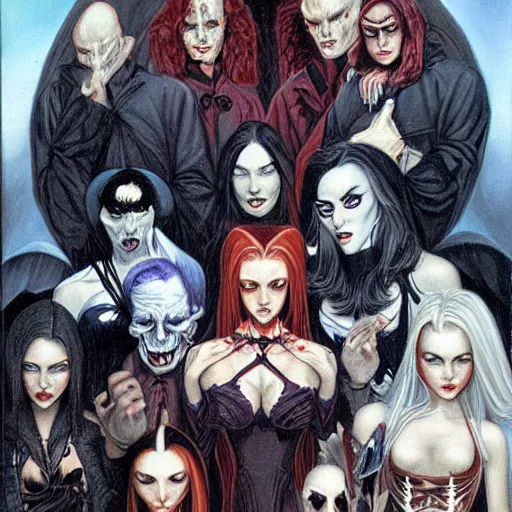 Prompt: portrait of a vampire gang, by gerald brom