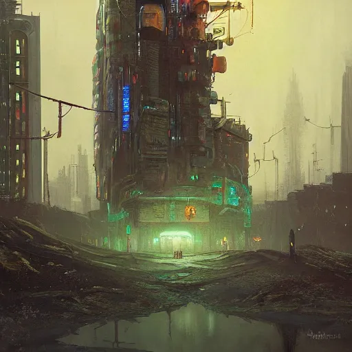 Image similar to A beautiful painting of cyberpunk beholder by Paul Gustav Fischer and Simon Stålenhag and John Atkinson Grimshaw, character concept art, matte painting, heavy metal magazine, trending on artstation. dynamic lighting, raytracing, unreal engine