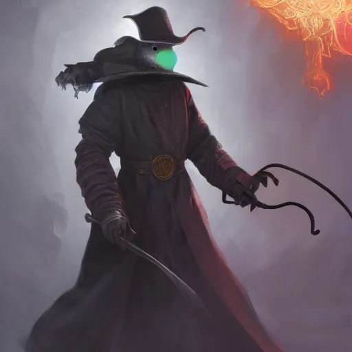 Prompt: plague doctor, Wearing light armor, Casting a multi colored spell, highly detailed, concept art, D&D, Fantasy, Digital Painting, award winning film, 4k, by Viktor Antonov, Greg Rutkowski