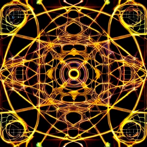 Image similar to a cibernetic artwork of a futuristic sound design superstar, centered image, with frames made of detailed fractals