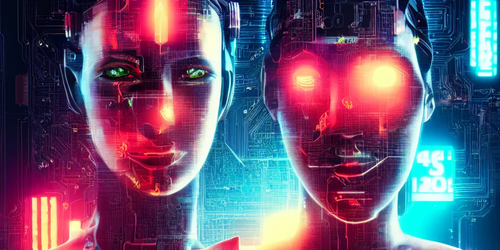 Image similar to portrait of computer & circuits, 8 k, by tristan eaton, trending on deviantart, face enhance, hyper detailed, minimalist, cybernetic, android, blade runner, full of colour, super detailed, cinematic, unreal engine, octane render