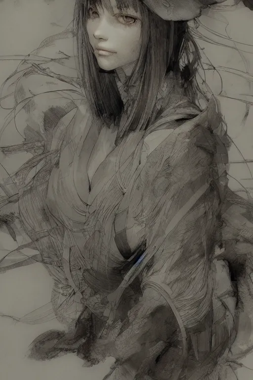 Image similar to portrait of anime woman, pen and ink, intricate line drawings, by craig mullins, ruan jia, kentaro miura, greg rutkowski