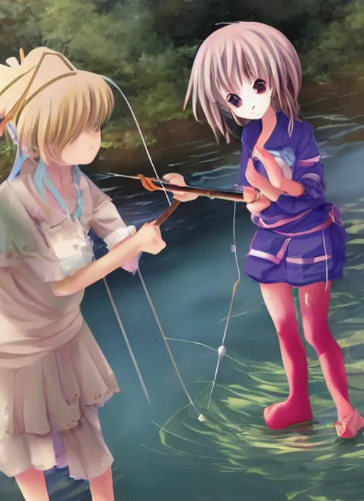 Prompt: cute anime girl fishing