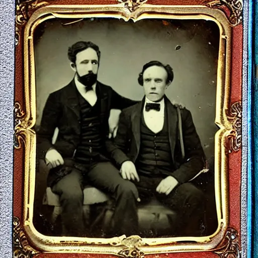 Image similar to tintype photo of rick and morty. 1 8 8 0 s