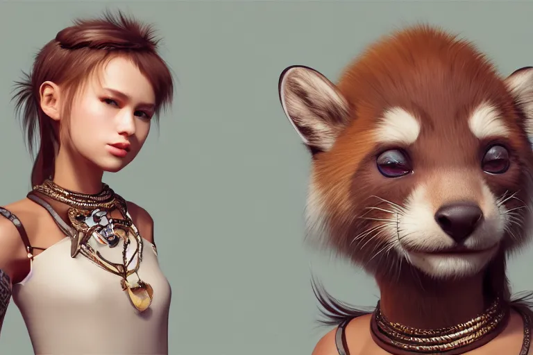 Image similar to marten animal wearing jewlery with cute hairstyle, made by Stanley Artgerm Lau, WLOP, Rossdraws, ArtStation, CGSociety, concept art, cgsociety, octane render, trending on artstation, artstationHD, artstationHQ, unreal engine, 4k, 8k,