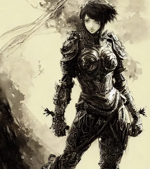 Image similar to portrait of anime woman in armor, pen and ink, intricate line drawings, by craig mullins, ruan jia, kentaro miura, greg rutkowski, loundraw