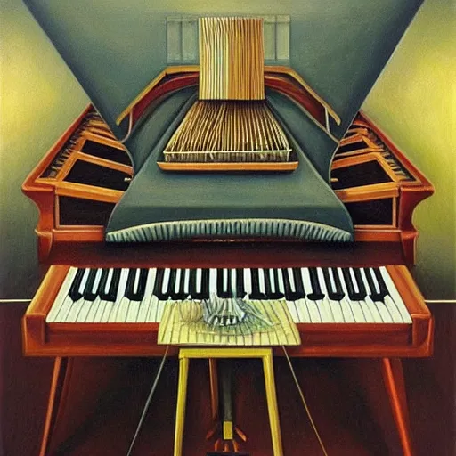 Image similar to a painting of a piano, a surrealist painting by jacek yerka, cgsociety, fantastic realism, surrealist, detailed painting